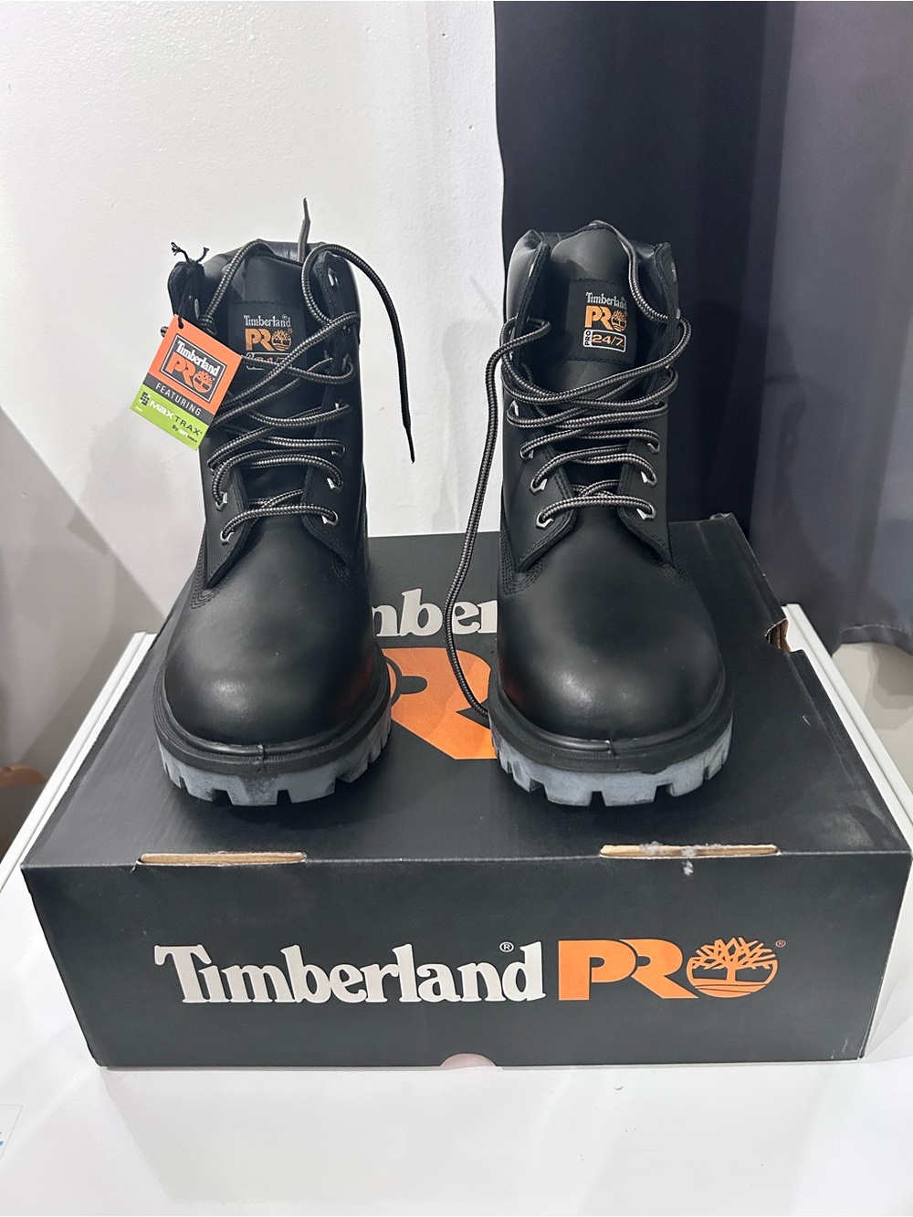 Timberland PRO Black Work Boots with Gray Outsoles